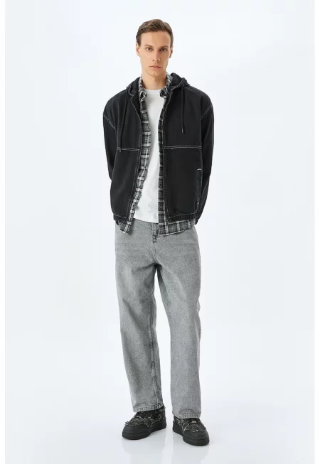 Памучно яке с контрасти - Черен