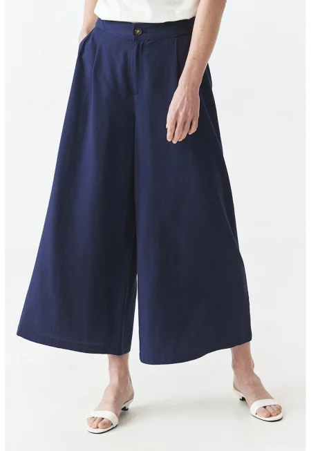 Панталон с лиосел с широк крачол - Тъмносин