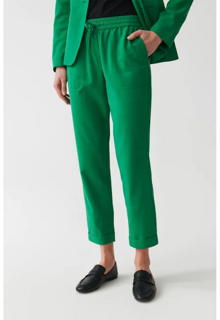 Панталон Sudiki над глезена с връзка - Аква зелено