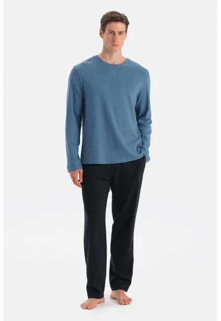 Пижама с овално деколте - Черен/Син