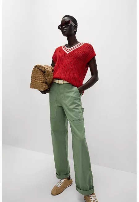 Прав панталон с висока талия - Зелени аспержи