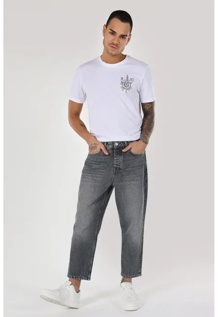 Прави дънки над глезена - Сив