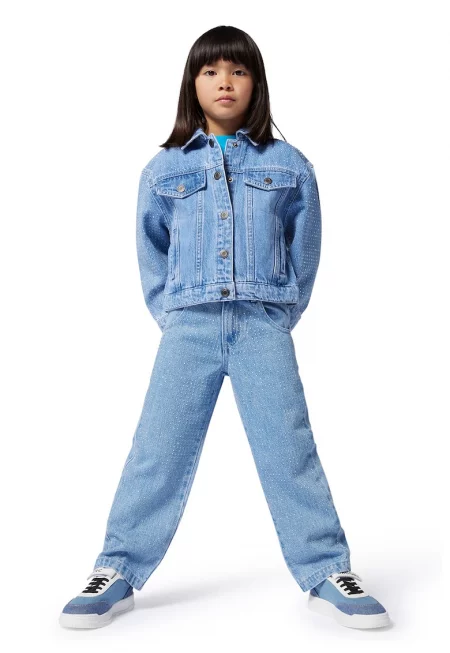 Прави дънки с висока талия - Пастелносин