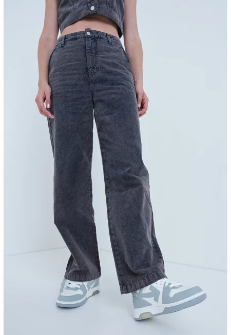 Прави дънки със средна талия - Tъмносив