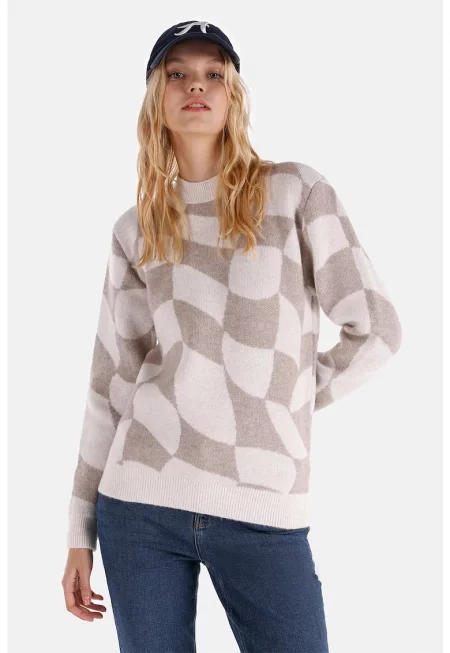 Пуловер с овално деколте и принт