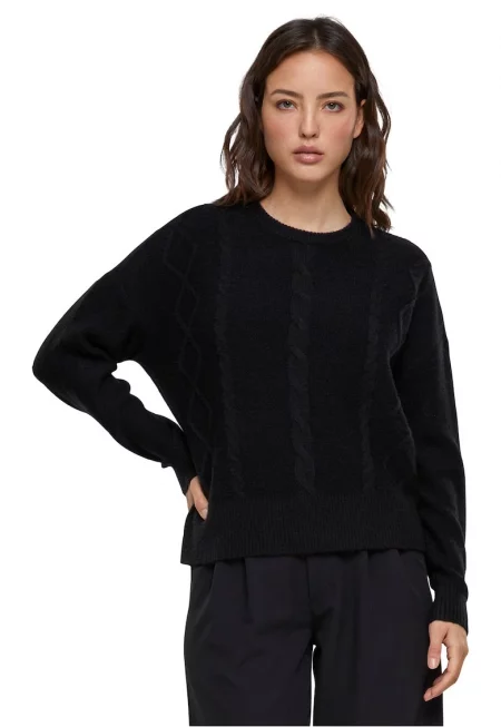 Пуловер с паднали ръкави и плетка осморка