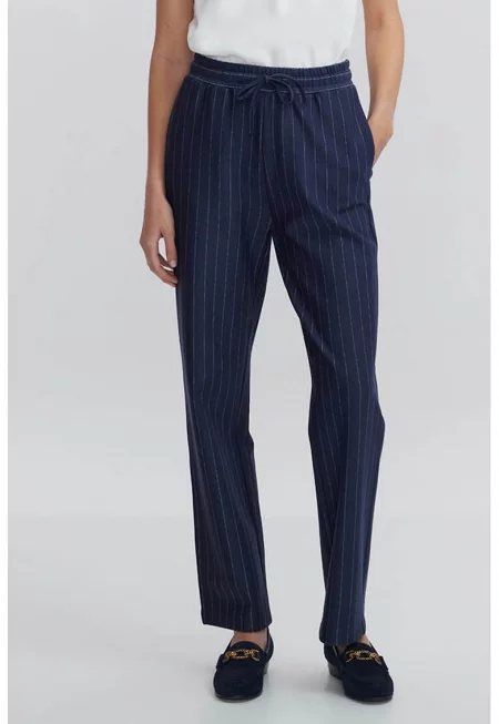 Раиран панталон с регулируема талия - Мръснобял/Тъмносин