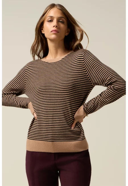 Раиран пуловер с вълна и цепки на маншетите