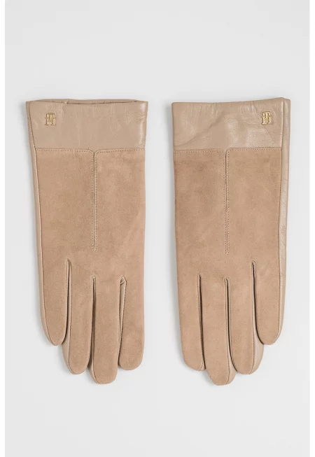 Ръкавици с велур и кожа - Бежов