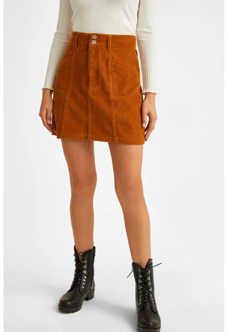 Разкроена джинсова пола - Карамел