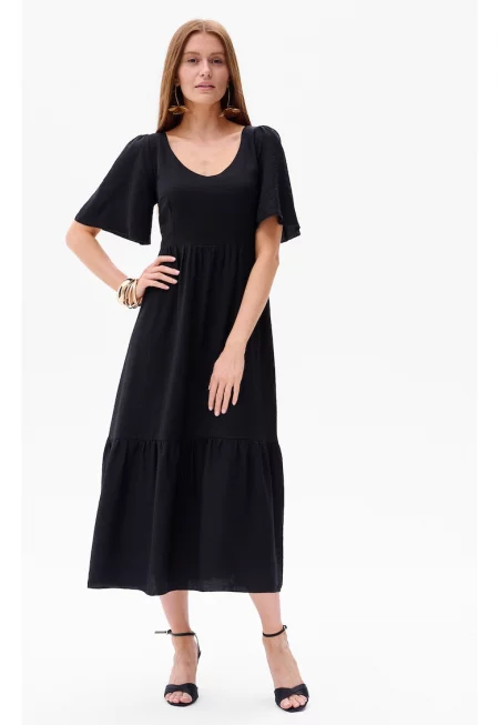 Разкроена миди рокля с V-образно деколте Doris