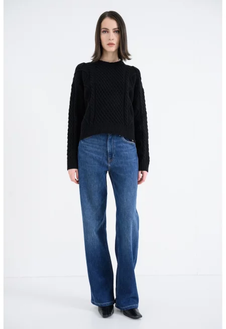 Разкроени дънки с висока талия - Син