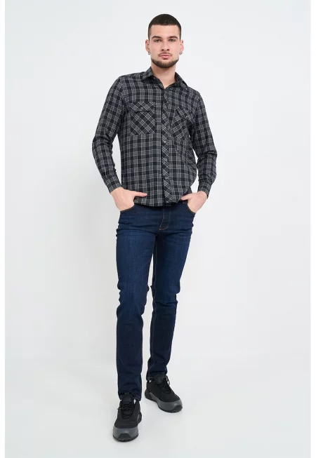 Риза с джобове на гърдите - Черен/Tъмносив