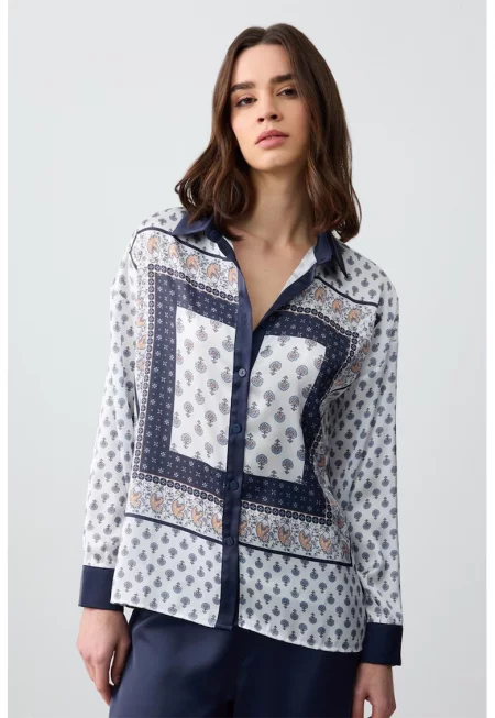 Риза с фигурален принт - Светлосин