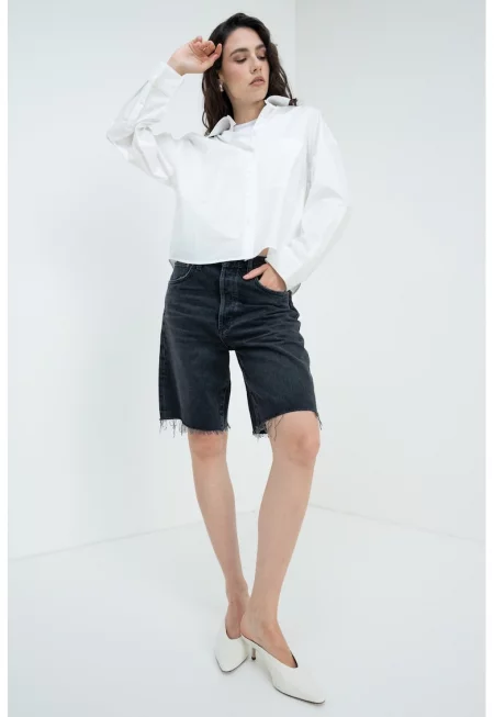 Риза с паднали ръкави - Мръснобял