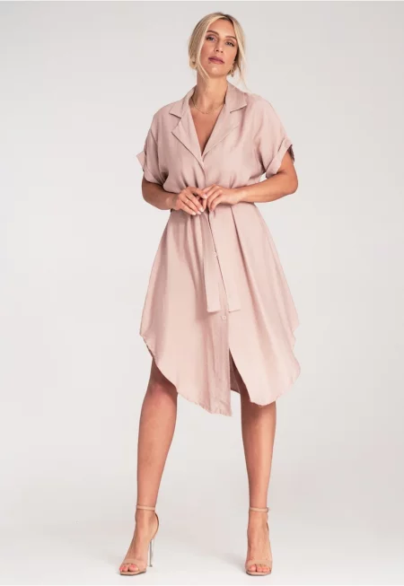 Рокля-риза -  елегантна - розова - качествена изработка - SM