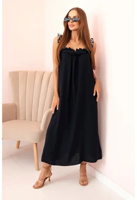 Рокля с презрамки с леопардов принт - Един размер