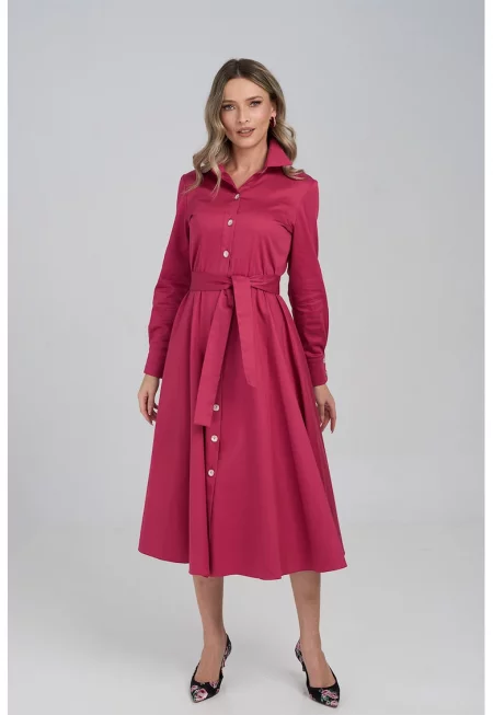 Рокля тип риза Jule с колан - Фуксия