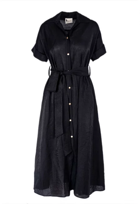 Рокля тип риза миди с джобове и колан