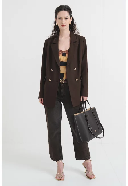 Сако с раздвоен ревер и двуредно закопчаване - Тъмнокафяв