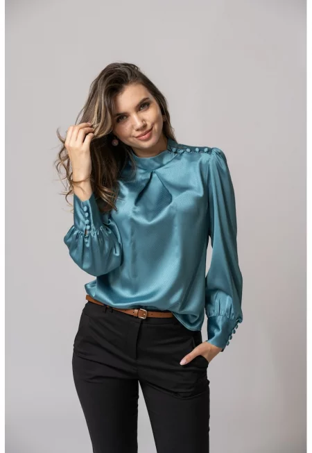 Сатинирана блуза Tiffany с ниска яка