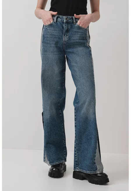 Широки дънки с висока талия - Син