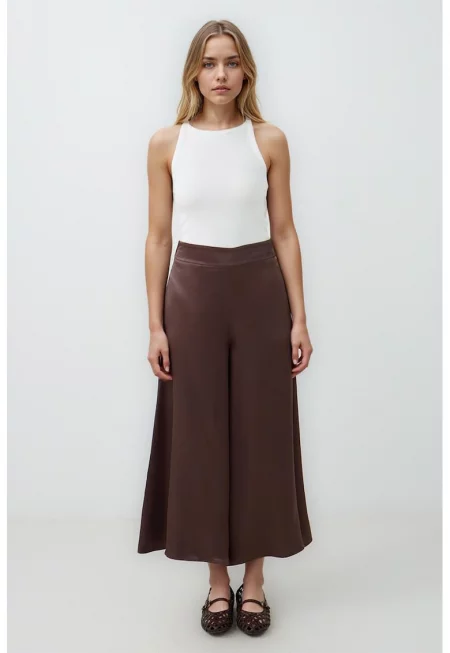 Скъсен широк панталон - Кафяв