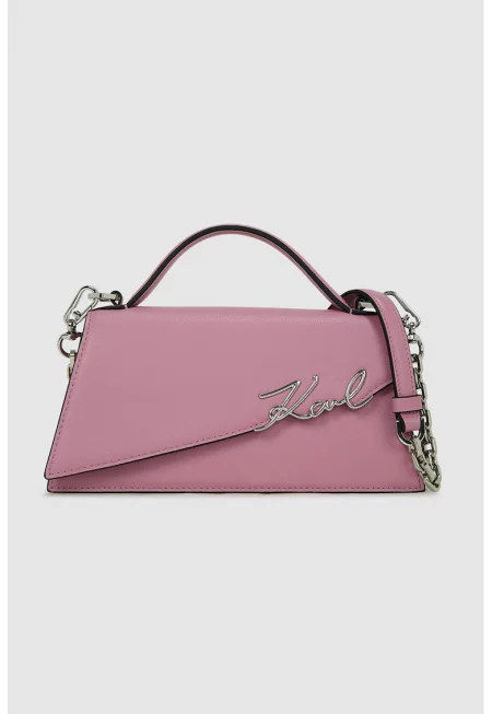 Слим кожена чанта през рамо Signature - Лилав