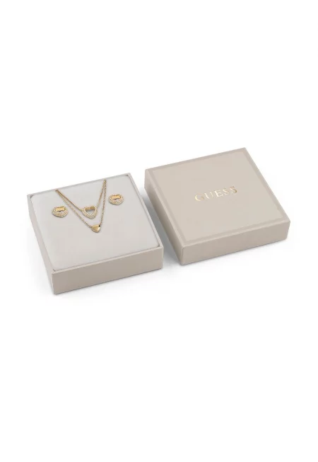 Стоманено колие и обеци със сърцевидни елементи