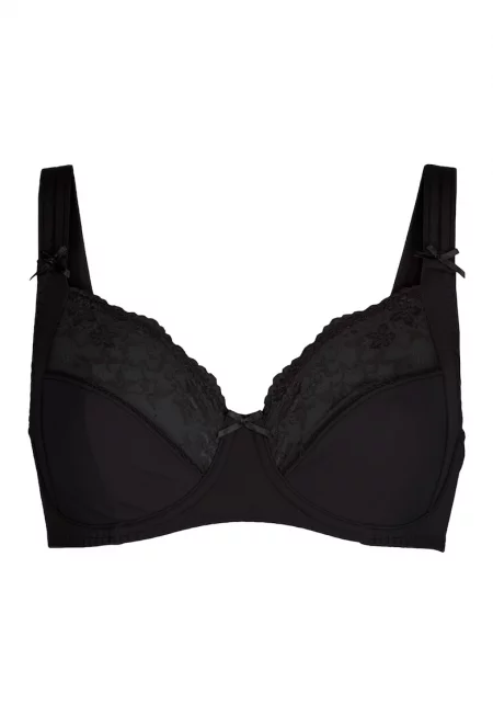 Сутиен с цели чашки с дантела - Черен