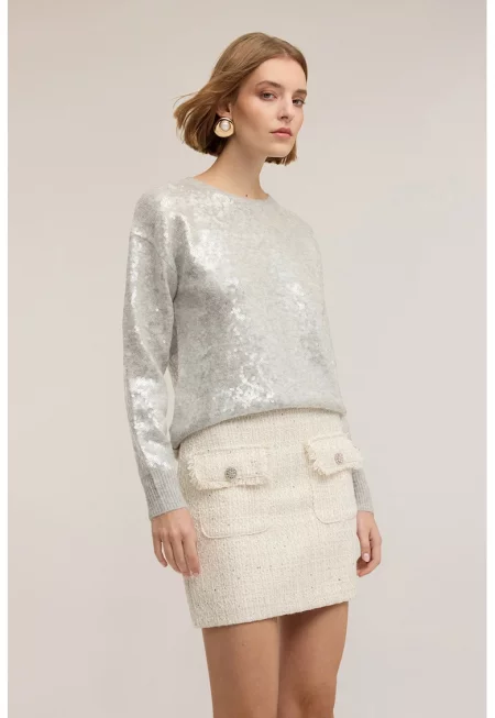 Свободен пуловер с пайети