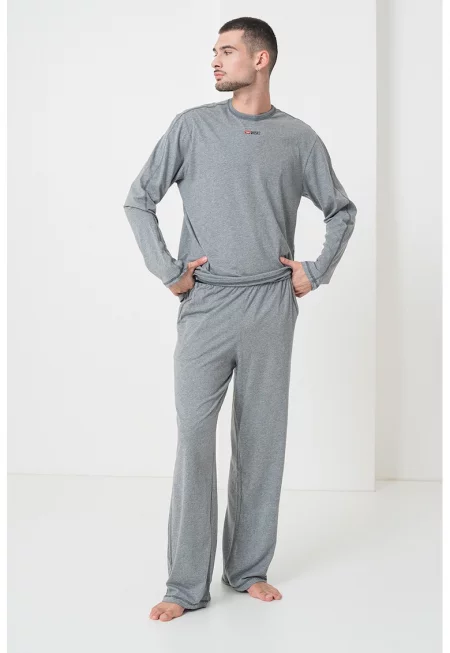 Свободна памучна пижама - Червен/Сив меланж