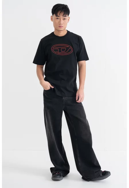 Тениска с лого - Черен/Керемидено червено