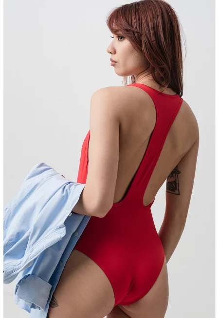 Цял бански с изрязан гръб - Малина