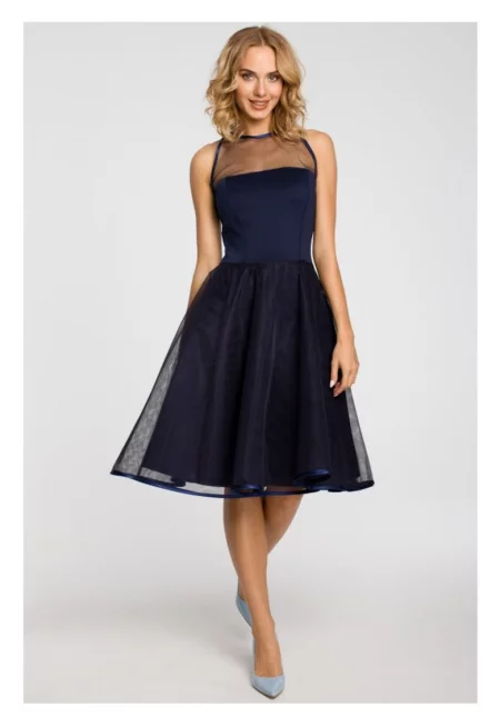 Вечерна рокля с прилепнала горна част - тъмносин - S