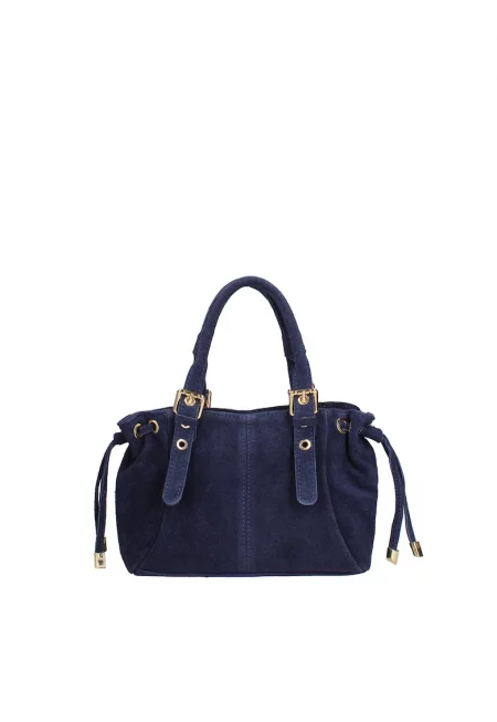 Велурена чанта за рамо Elara с цип - Тъмносин