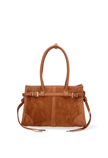 Велурена чанта за рамо Novara Ultra - Канелено кафяво