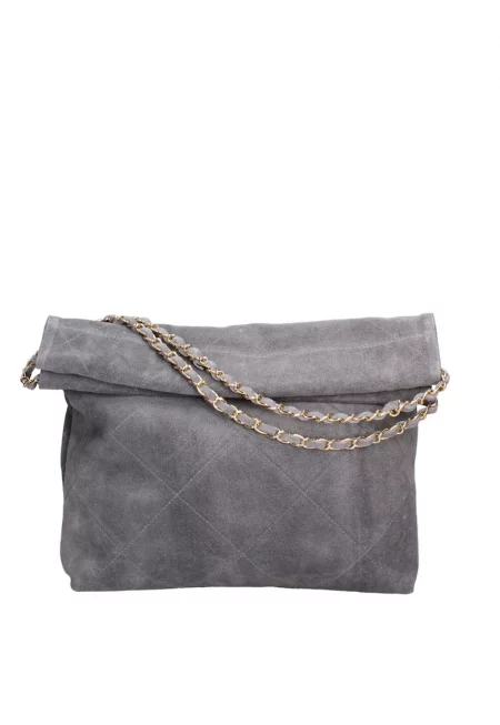 Велурена чанта за рамо с презрамка с верижка