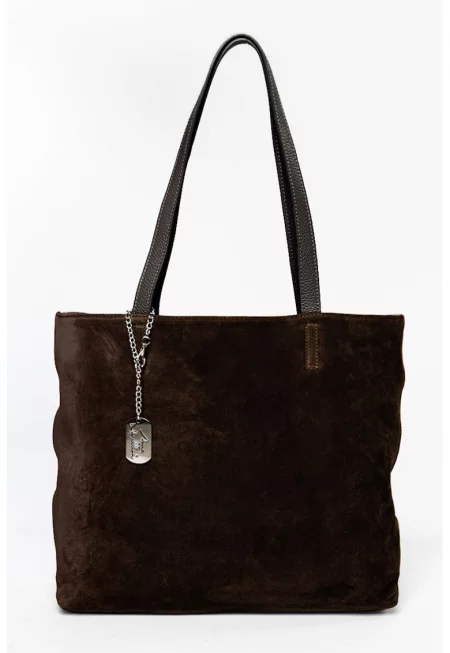 Велурена чанта за рамо - Тъмнокафяв