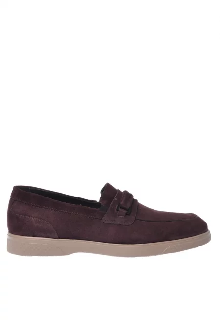 Велурени мокасини с контрастна подметка - Бордо