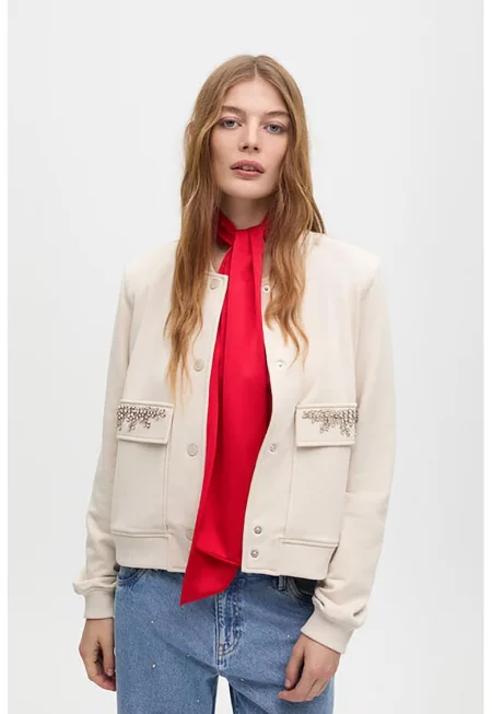 Яке с декоративни камъни - Светло бежово