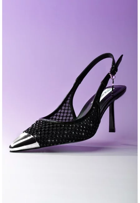 Заострени обувки с отворена пета - Черен/Сребрист