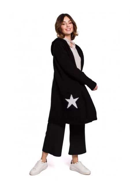 Жилетка с качулка и щампа - Акрил - Черна