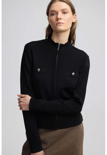 Жилетка с цип и декоративни копчета - Черен
