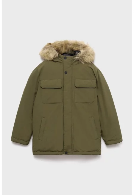 Зимно яке с качулка с еко пух - Тъмно каки