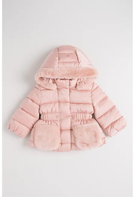 Зимно яке с отделяща се качулка - Прашно розово
