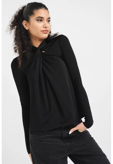 Блуза с усукан детайл - Черен