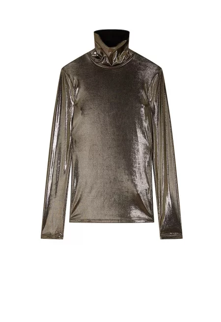 Блуза с висока яка с класическа кройка - Златист