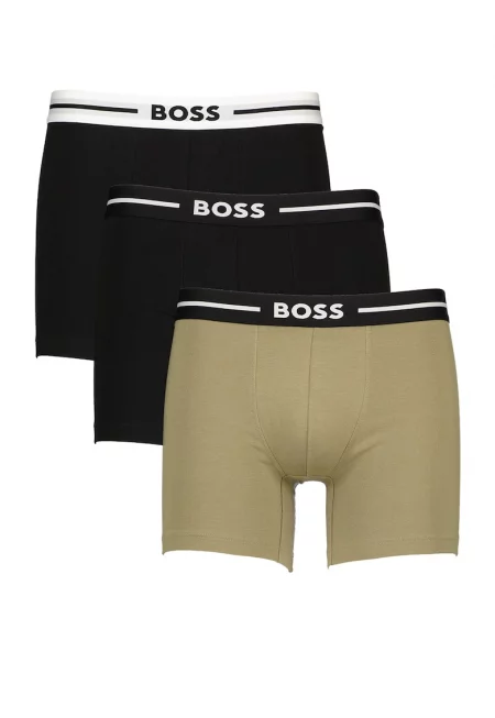 Боксерки с памук - 3 чифта - Черен/Папратово зелено