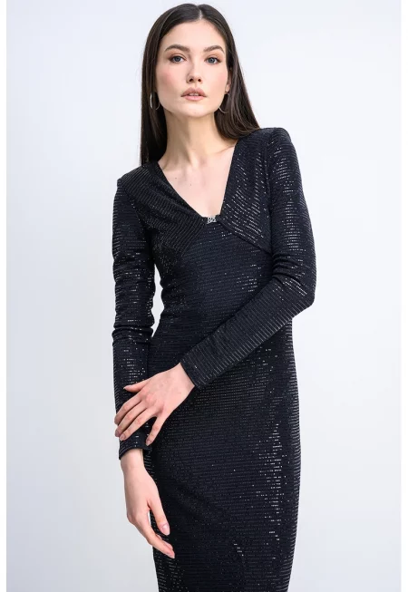 Дълга рокля Nammery с пайети - Черен